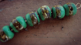 Sand Cast African Recycled Glass (Pine Green and Tans)   *6 Beads