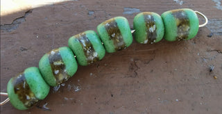 Sand Cast African Recycled Glass (Grass Green and Tans)   *6 Beads