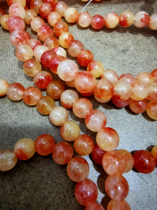 Jade (Two Tone Red Orange/ Cream) 8mm Round (approx 53 Beads)