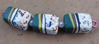 Sand Cast African Recycled Cuboid Glass (Green/ Mustard/Ruddy and Cream)   *3 Beads