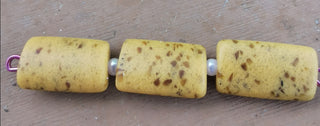 African Sand Cast Tile Bead (3 Beads)  approx 25 x 15mm *Yellow with  brown specs