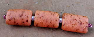 African Sand Cast Tile Bead (3 Beads)  approx 25 x 15mm *Orange with  brown specs