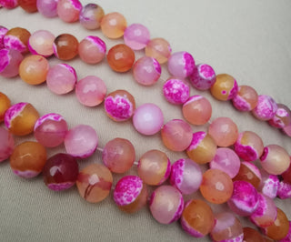 Agate (8 mm Size Faceted Rounds) Fire Agate in Pinks and  Orangy-Yellows  (16" strand)