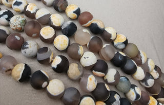 Agate (8 mm Size  Rounds) Gorgeous Black- Yellows-Tans-creams  (16" strand)