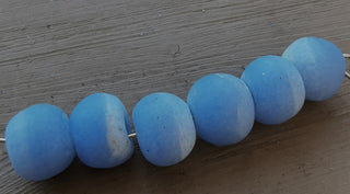 Sand Cast African Recycled Glass Rounds  (Faded Old Blue) * 6 Beads