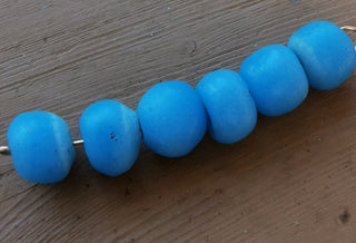 Sand Cast African Recycled Glass Rounds  (Waxy Blue) * 6 Beads