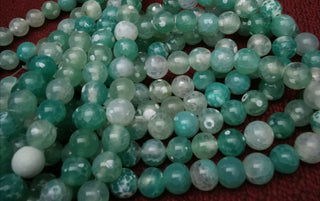 Agate (Faceted Rounds) Fire Agate in Sea Green  (16" strand) (*See drop down for size options)