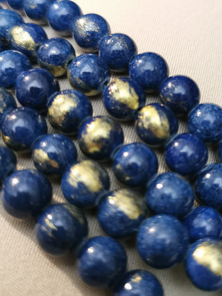 Natural Mashan Jade (Royal Blue with Gold Powder) * Round  (See Drop down for Size Options)
