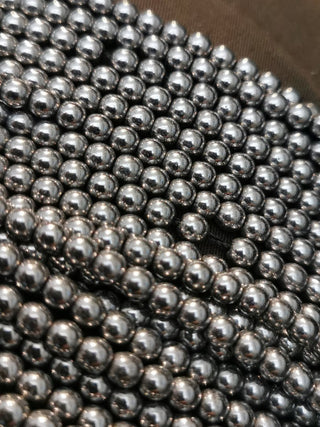 Hematite (Titanium Hue Silver Plated Round Beads) 4mm Size.   15" Strand (approx 100 Beads)