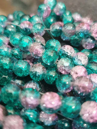 Glass (Crackle) Rounds *Teal/Pink  Rounds 8mm