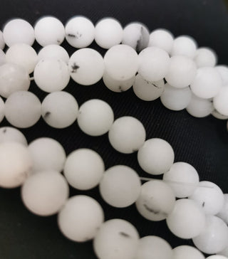 Rutilated Quartz Frosted  (Natural Black/white ) 8mm Rounds.  16" Strand (approx 52 Beads)