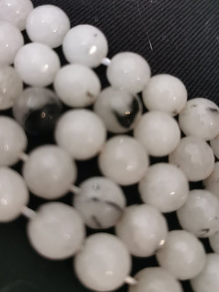 Rutilated Quartz Faceted  (Natural Black/white ) 8mm Rounds.  16" Strand (approx 52 Beads)