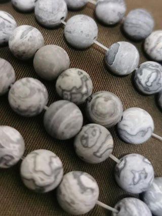 Natural Picasso (Jasper)  Frosted/ Matte *8mm Size. Shades of Grey Approx 48 beads