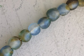 Recycled Glass Round Beads (Bodum) (Mottled  Brown/ Blue and Clear)  Approx 10mm *8 Beads