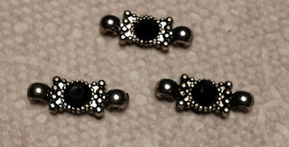 Metal Two Hole Spacer with Black Rhinestone Insert.  (packed 3).20 x 8mm.   Holes 1mm