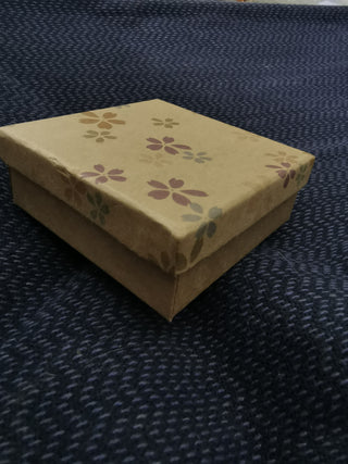 Cardboard Jewelry Box.  (Natural Tan with Floral Pattern). 3.5" x 3.5"
