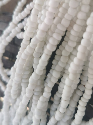 Glass Indonesian / Bali Beads. (White) Size 6 Seed Bead Size.  40 inch strand.  Approx 400 beads/ strand