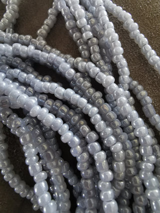 Glass Indonesian / Bali Beads. (Iced Grey) Size 6 Seed Bead Size.  40 inch strand.  Approx 400 beads/ strand