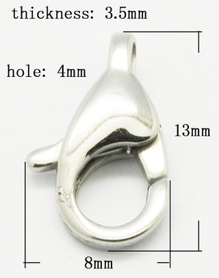 316 Surgical Stainless Steel Lobster Claw Clasps, Grade A, Stainless Steel Color, 13x8mm.  *Packed 2 Clasps.