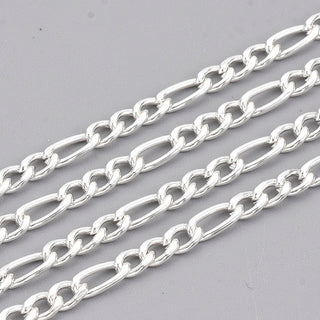 304 Stainless Steel Chain  (Figaro Style)  Bright Silver Plated.  Link: 6x3x0.8mm and 4x3x0.8mm; (*SOLD BY THE FOOT)