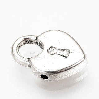 Heart Lock, Charm or Bead!,  Antique Silver, 14x9x3mm, Hole: 3x4mm...  (See Drop Down for Options)