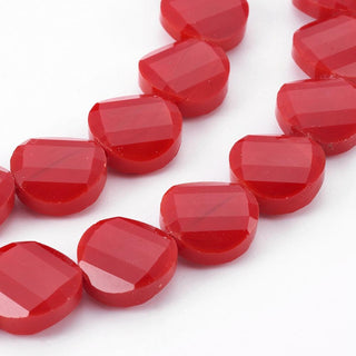 Pearl Luster Plated Glass Bead Strands, Faceted Flat Round, RED , 14x7mm, Hole: 1mm; about 12 Beads/strand, 13.7"