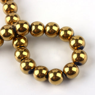 Glass Beads Round ("Gold Color" Electroplated)  30" strand (4mm.  Approx 200 Beads)