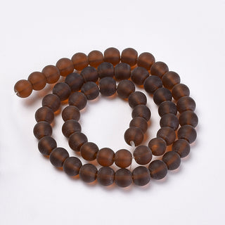 Glass Beads, Frosted.  Dark Coconut Brown.  ROUND. 10mm.    Approx 33 Beads.