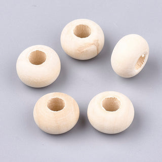 Unfinished Wood Beads, Natural Unfinished Wood Beads, Rondelle, 14~14.5x9mm, Hole: 5.5~6mm.  (Packed 25 Beads)