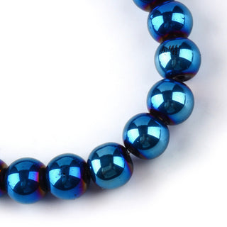 Glass Beads Round (Bold Blue Electroplated)  30" strand (See Drop Down for Size Options)