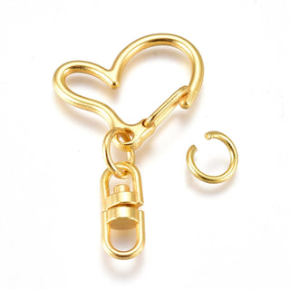 Metal Alloy Heart Lobster Clasps, (PACKED 5 Clasps) Keychain Clasp Findings, with Double Ended Swivel Eye Hook and Iron Jump Rings, 40x24x8.5mm, (See Drop Down for Color Finish Options)