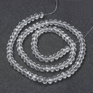 Faceted Glass Bead Strands, Crystal Clear.  3.5 x 3mm, Hole: 0.8mm; *Approx 150 Beads.