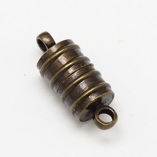 Brass Magnetic Clasps, Column, Antique Bronze, 20x8mm, Hole: 2mm  *Packed 2 Clasps