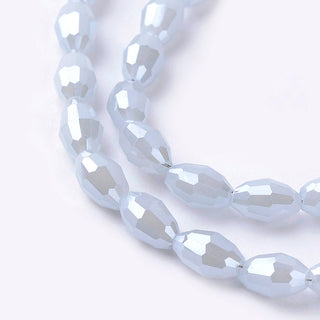 Electroplate Glass Beads Strands, Full Pearl Luster Plated, Faceted, Oval, Gray, 6x4mm, Hole: 1mm; approx 72 Beads, 16".