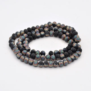 Half Plated Faceted Rondelle Glass Beads Strands, Frosted, Multi-color Plated, 3x2mm, Hole: 1mm; about 150pcs/strand, 15.7"