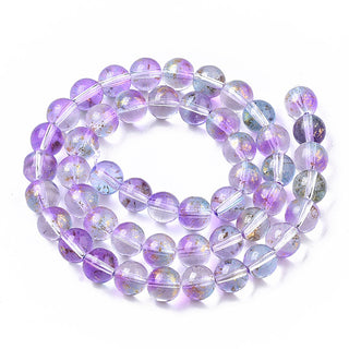 Glass Rounds *Clear with Gold and Medium Purple Bluish Foil Splatter. Round  (8mm) *Approx 50 Beads.