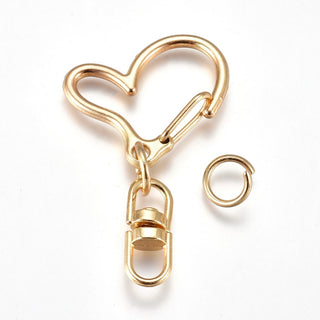 Metal Alloy Heart Lobster Clasps, (PACKED 5 Clasps) Keychain Clasp Findings, with Double Ended Swivel Eye Hook and Iron Jump Rings, 40x24x8.5mm, (See Drop Down for Color Finish Options)