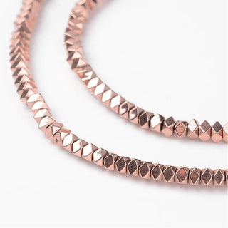 Non-Magnetic Synthetic Hematite Beads Strands, Polygon, Faceted, Rose Gold Plated, 3x3x2mm, Hole: 1mm; *Approx 200 Beads.