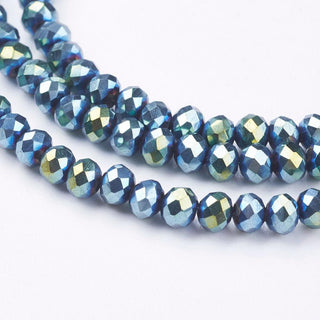 Faceted Rondelle Glass Beads.  Electroplated Blue/ Green,  , 4x3mm, Hole: 1mm; about 125pcs/strand, 15inches