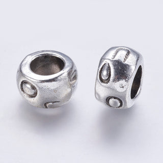 Large Hole Beads, Antique Silver, Flat Round, 12.5mm in diameter, 8mm.  Packed 10