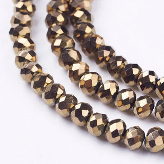 Faceted Rondelle Glass Beads.  Electroplated Copper Color,  , 4x3mm, Hole: 1mm; about 125pcs/strand, 15inches