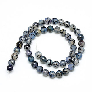 Agate (8 mm Size Rounds) Dragons Vein in Blue (16" strand- Approx 50 Beads)
