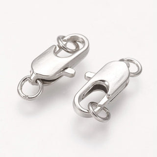 Brass Lobster Claw Clasps, Long Style.  Platinum, 21x7mm, Hole: 3.5mm.   (Packed 5)