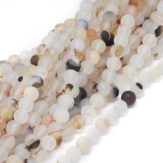 Dendritic  Agate  *Frosted.  (8mm rounds) 15.5" strand.  approx 43 beads.  * Natural White/Grey/Tan
