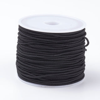 Elastic Cords, Stretchy String, for Bracelets, Necklaces, Jewelry Making, Black, Woven.  0.6mm; *Approx 35 Meters per roll.