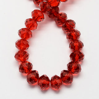 Glass Beads, Faceted, Rondelle, (Red), 14 x 10 mm, Hole: 1mm.  (Approx 30 Beads/ Strand)