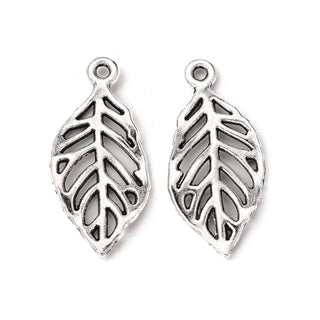Tibetan Style Alloy Leaf Pendants/ Charms,  Antique Silver, 29x13x2mm, Hole: 2mm.  (Packed 10)