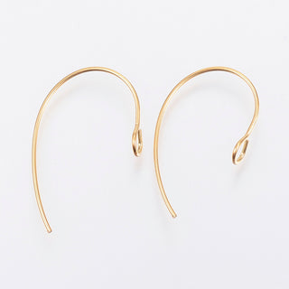 Iron Plating(IP) 304 Stainless Steel Earring Hooks, Ear Wire, Golden, 25x14x4mm, Hole: 3mm, Pin: 0.7mm   (Packed 2 Ear Wires).