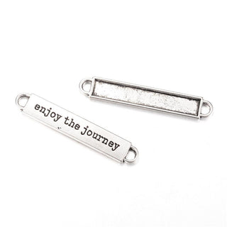 Link/ Connector "Enjoy the Journey"  Rectangle,  Antique Silver, 50x8.5x2mm, Hole: 2.5x4mm