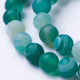 Agate (Frosted Striped/ Banded Agate)  (8mm rounds) 15.5" strand. (Teal Green) *See Drop Down For Size Options
